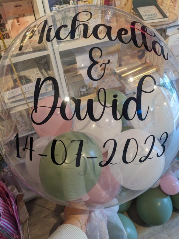 Close-up of Colorful Personalized Balloons with Custom Messages.