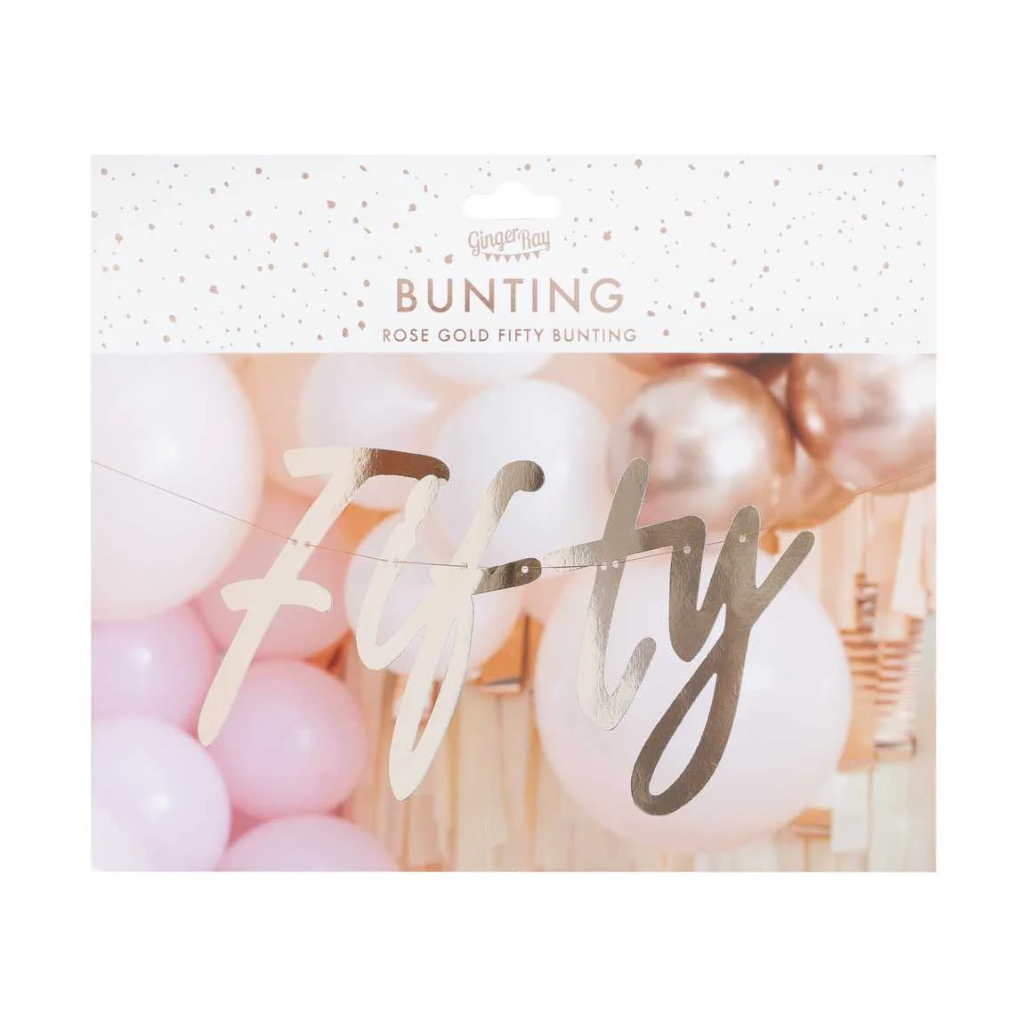 50th Rose Gold Happy Birthday Banner Bunting - Image 4