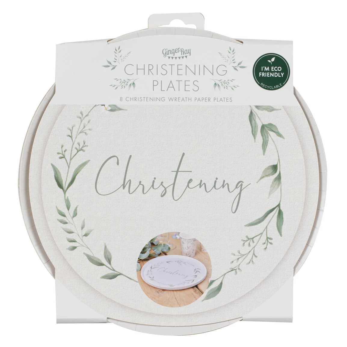 Ginger Ray White and Green Christening Paper Plates - Image 2