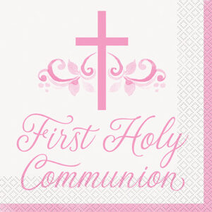 Communion Napkins Pink Cross