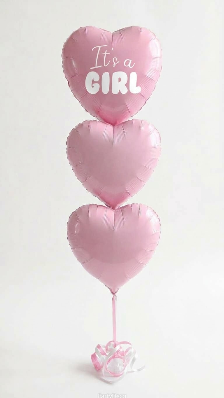 IT'S A GIRL BALLOON BUNCH WITH TWO HEARTS
