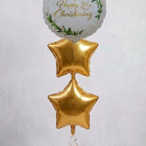 HAPPY CHRISTENING BALLOON IN BUNCH WITH TWO GOLD STARS
